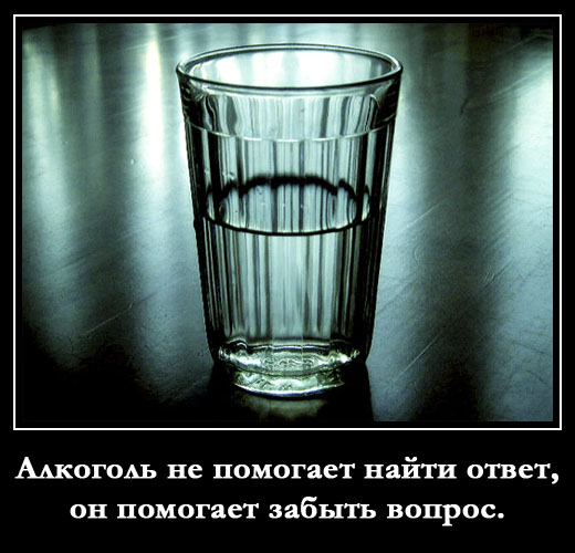 Алкоголь не помогает найти ответ, он помогает забыть вопрос.